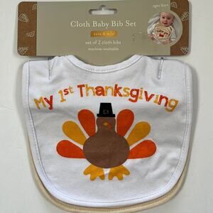 Kate & Milo "My First Thanksgiving" "Cutie Pie" Cloth Baby Bibs Set of 2